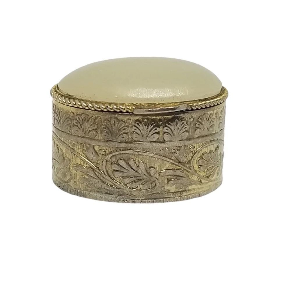 VINTAGE GOLDPLATED & GENUINE NEPHRITE JADE STONE TRINKET BOX